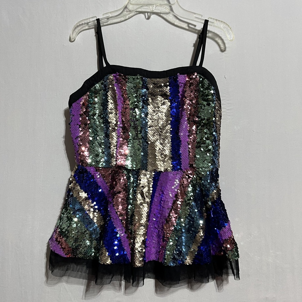 Endless Rose Peplum Top Women's Small Multicolor Sequined Sleeveless Back Zip